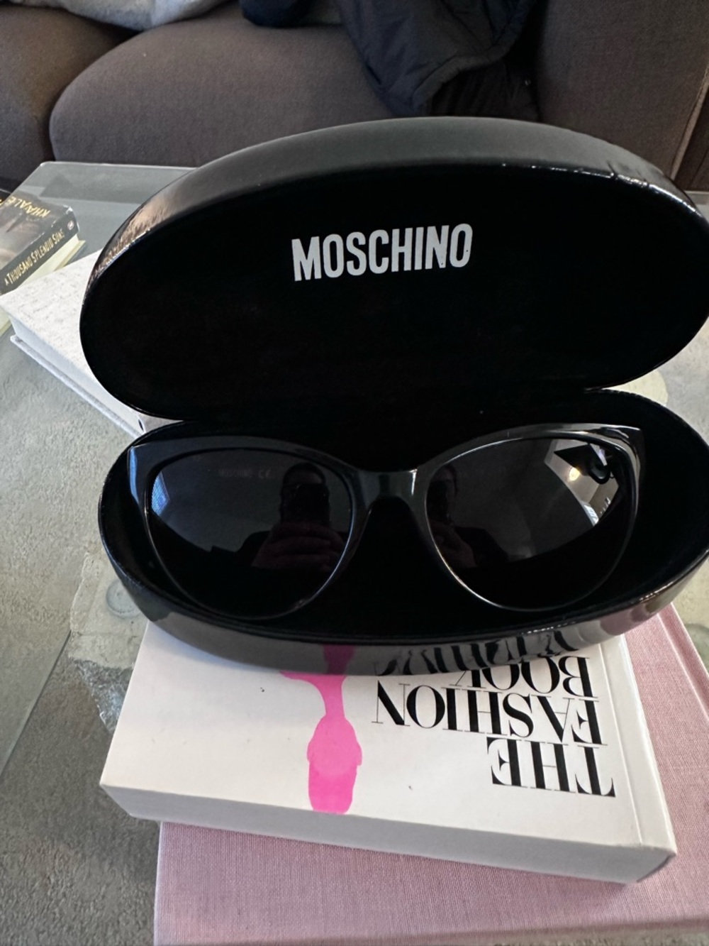 Moschino Black Glossy Cat Eye Sunglasses with Branded Case